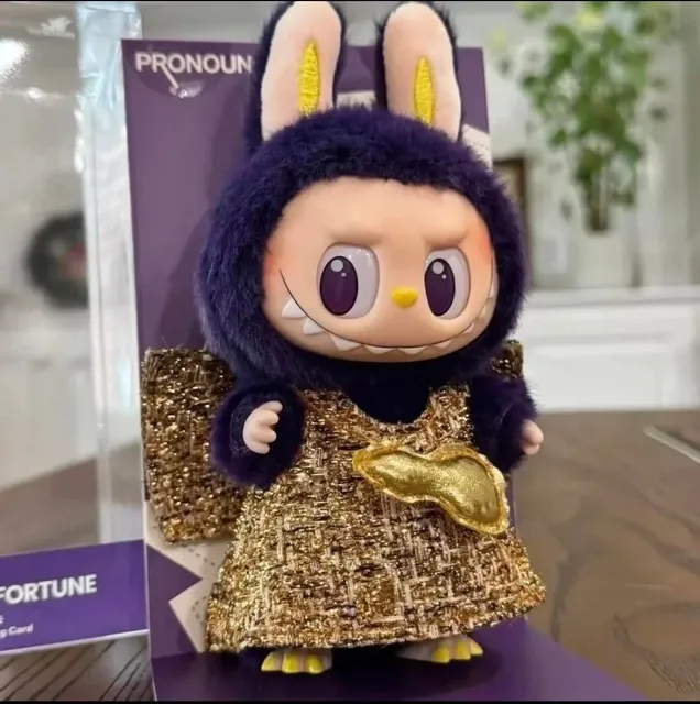Pop Mart Labubu Plush Figure Gold Tweed Outfit