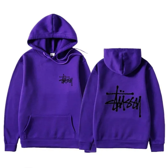 Stüssy Classic Hoodie Purple with Black Logo