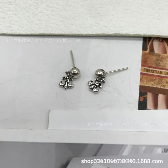Chrome Hearts Fleur-de-Lis Stud Earrings Ball Drop