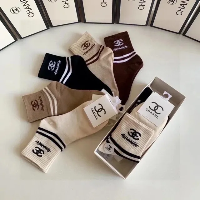 Chanel Logo Socks CC Logo with Stripes