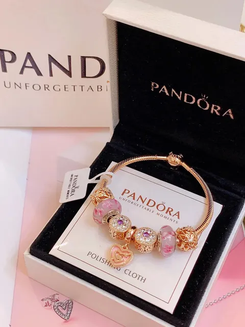 Pandora Snake Chain Bracelet Floral Charm Set