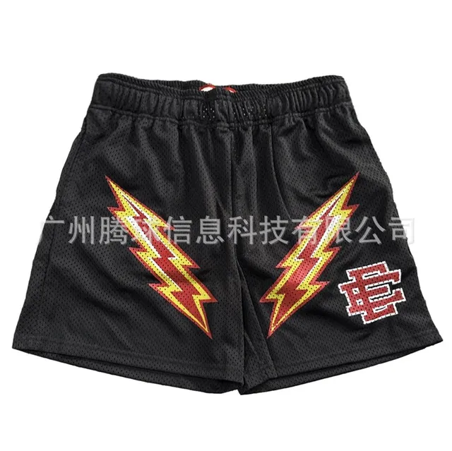 Mesh Shorts Lightning Bolt Print