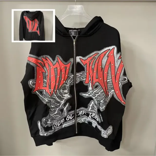 Miu Miu Zip-Up Hoodie Emo Twin Graphic