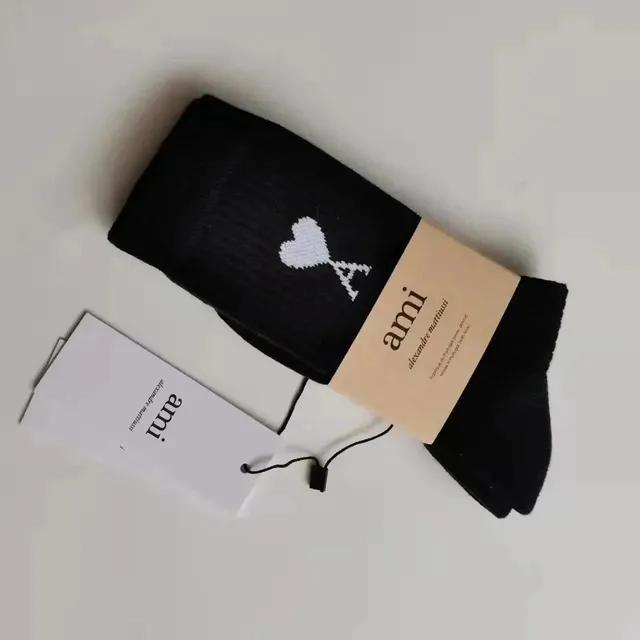 AMI Paris Heart Logo Socks Black with White Heart