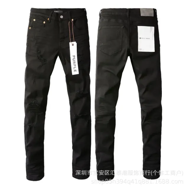 Distressed Slim Fit Jeans Black Ripped