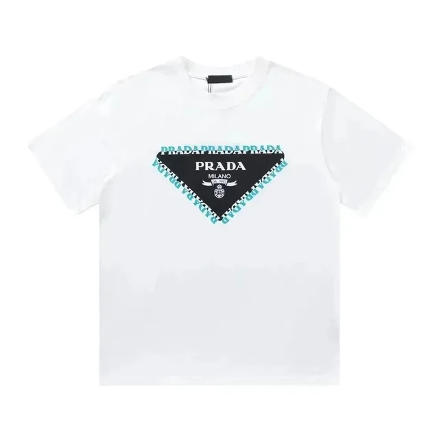 Prada Triangle Logo Tee Black and Turquoise Print