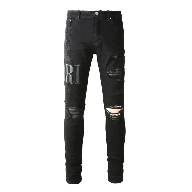 Amiri Distressed Slim Fit Jeans Logo Print