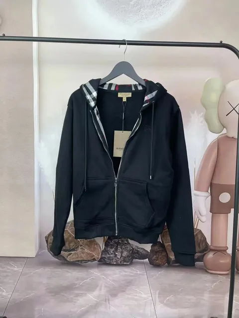Burberry Zip-Up Hoodie Check Trim