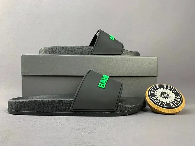 Balenciaga Slide Sandal Black with Green Logo
