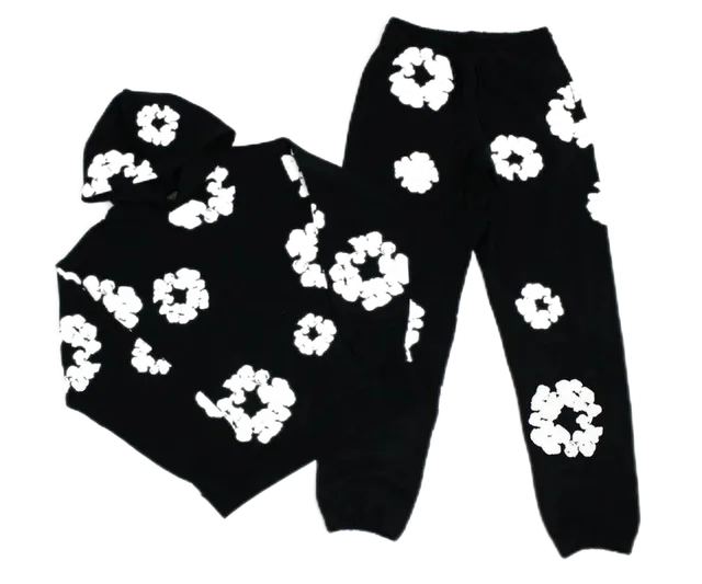 Denim Tears Floral Print Set Black with White Floral Motif