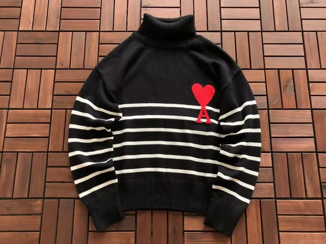 Amiri Turtleneck Sweater Heart Logo Stripe