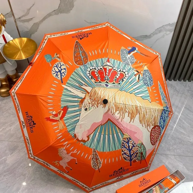 Hermès Umbrella Unicorn and Crown Print