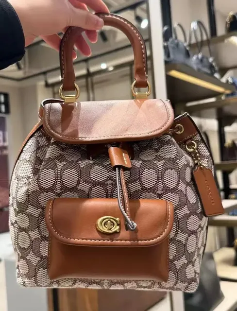 Coach Mini Backpack Signature Canvas with Leather Trim