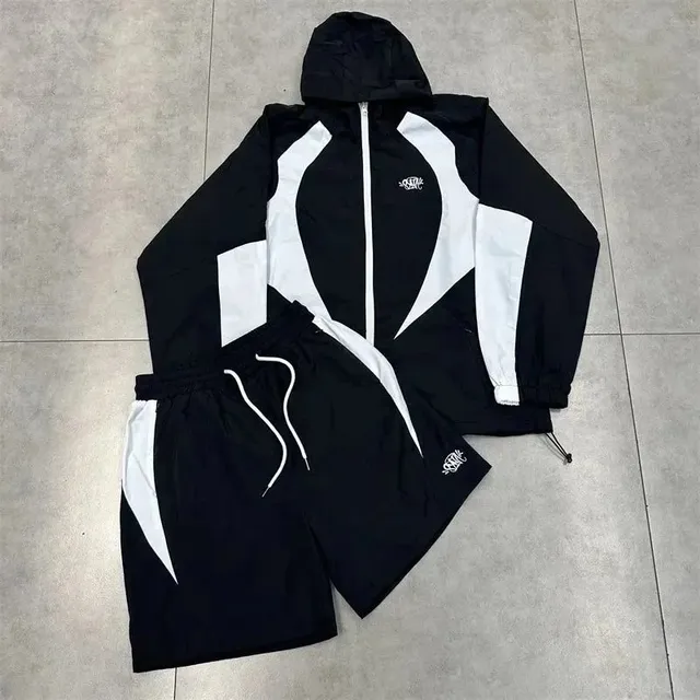 Broken Planet Windbreaker and Shorts Set Black White Panel