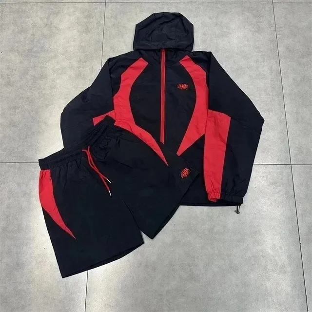 Syna World Windbreaker & Shorts Set Black Red Panel