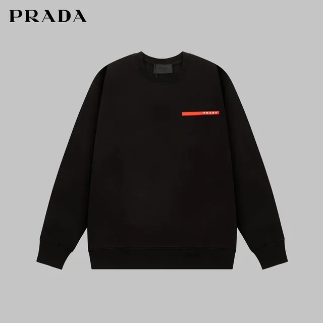 Prada Crewneck Sweatshirt Red Logo Tape
