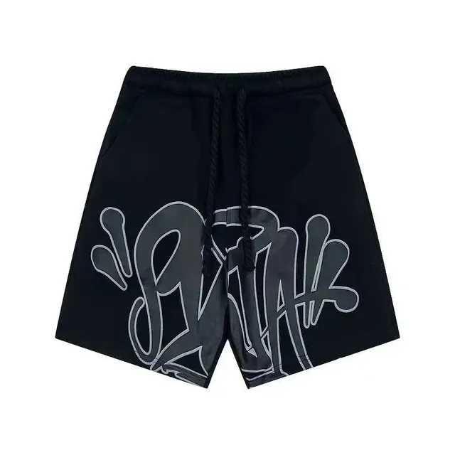 Graffiti Print Shorts Black with Grey Outline Logo