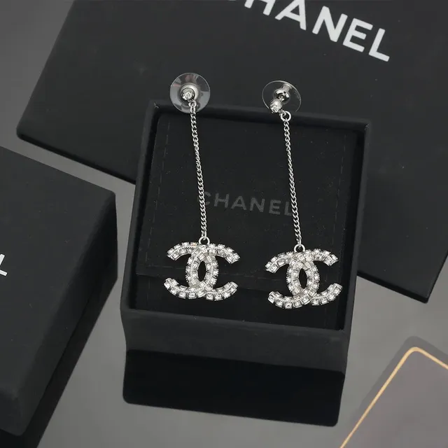 Chanel CC Logo Chain Earrings Crystal-Embellished