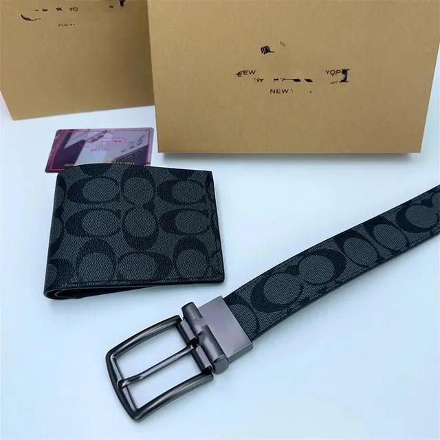 Coach Signature Wallet and Belt Set Black Monogram