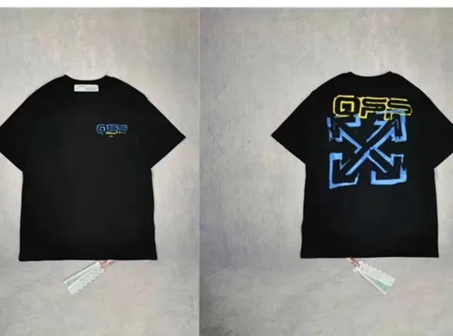Off-White Arrow Graphic Tee Black with Blue and Yellow Print