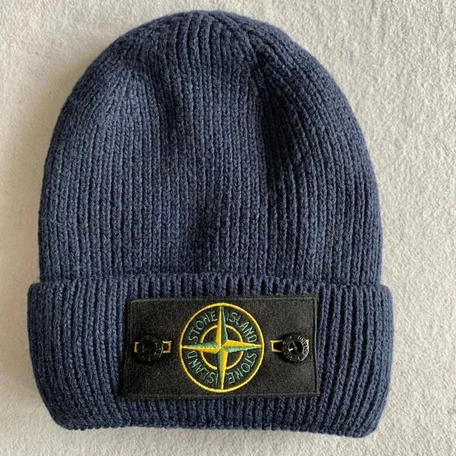 Stone Island Ribbed Beanie Compass Patch Navy