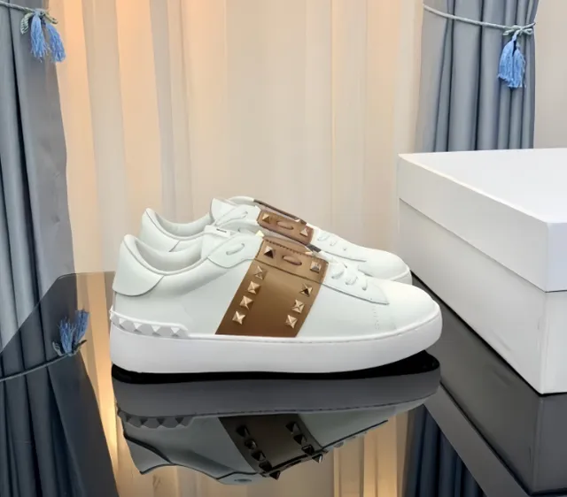 Valentino Rockstud Low White with Brown Stud Strap