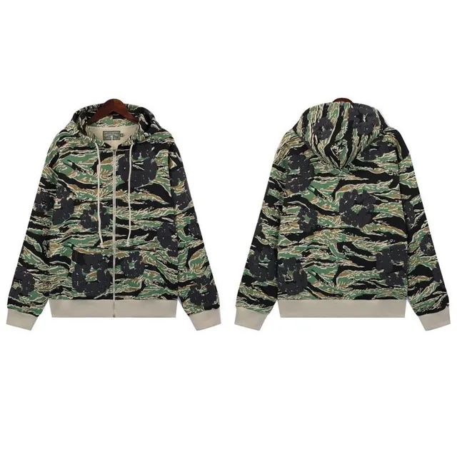 Stone Island Hooded Zip-Up Sweatshirt Tiger Camo