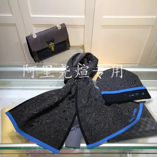 Louis Vuitton Scarf Monogram Textured with Blue Trim