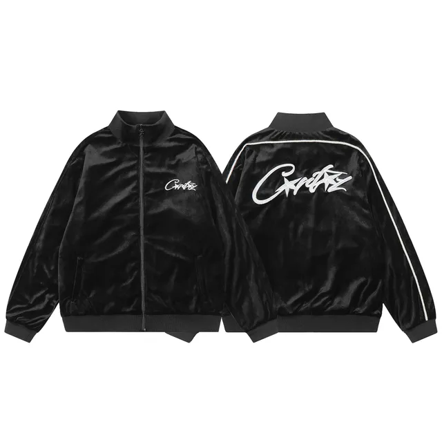 Corteiz Velvet Track Jacket White Script Logo