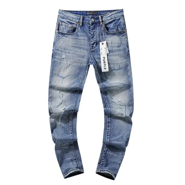 Purple Brand Distressed Slim Fit Jeans Light Wash Ripped