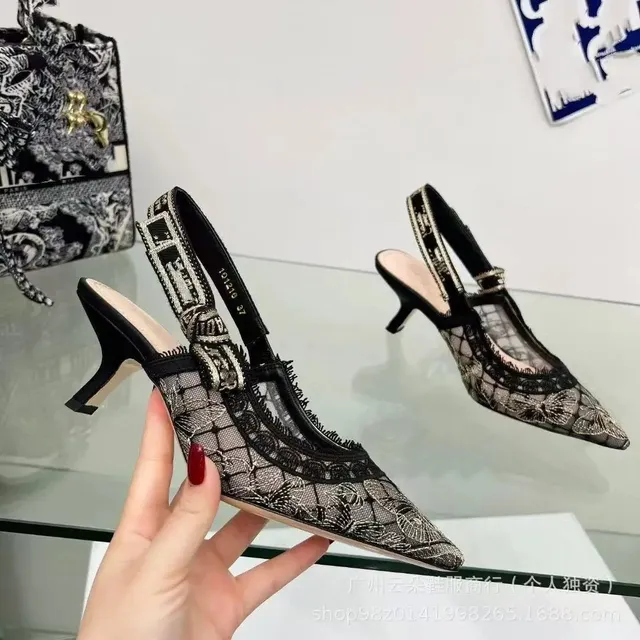Dior Slingback Heel Lace Embroidery