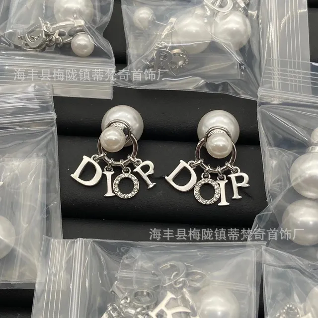 Dior Tribales Earrings Pearl and Crystal Logo