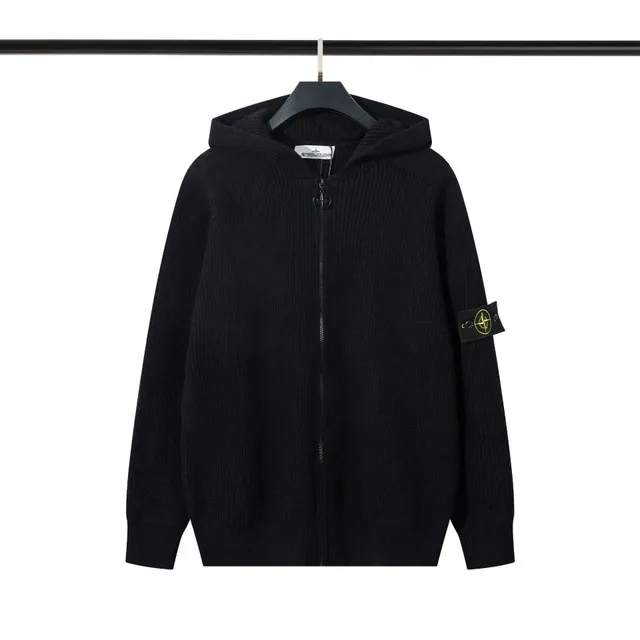 Stone Island Zip-Up Hooded Sweater Black