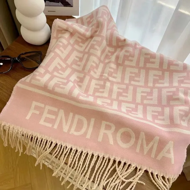 Fendi FF Logo Scarf Pink and Cream