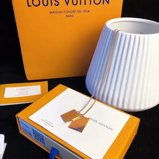 Louis Vuitton LV Logo Pendant Necklace Gold-Tone Double V