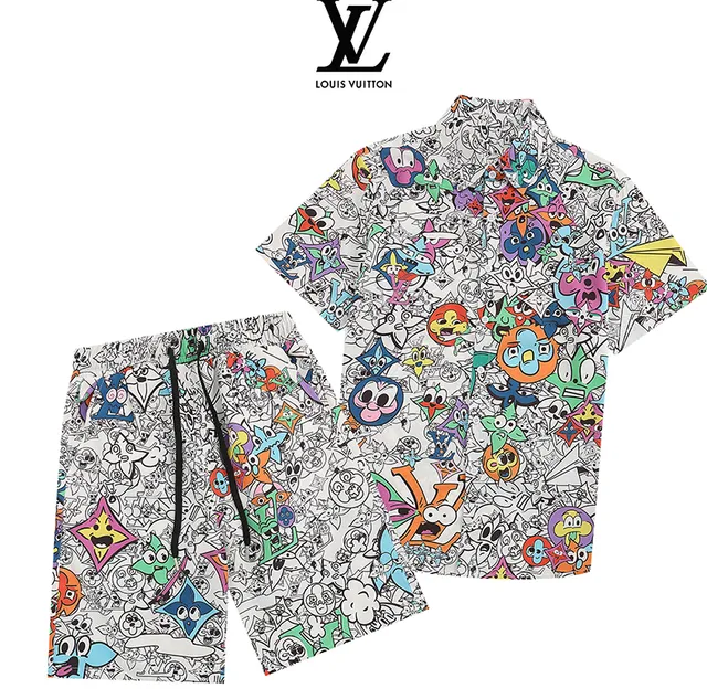 Louis Vuitton Short-Sleeve Shirt and Shorts Set KAWS Graffiti Print
