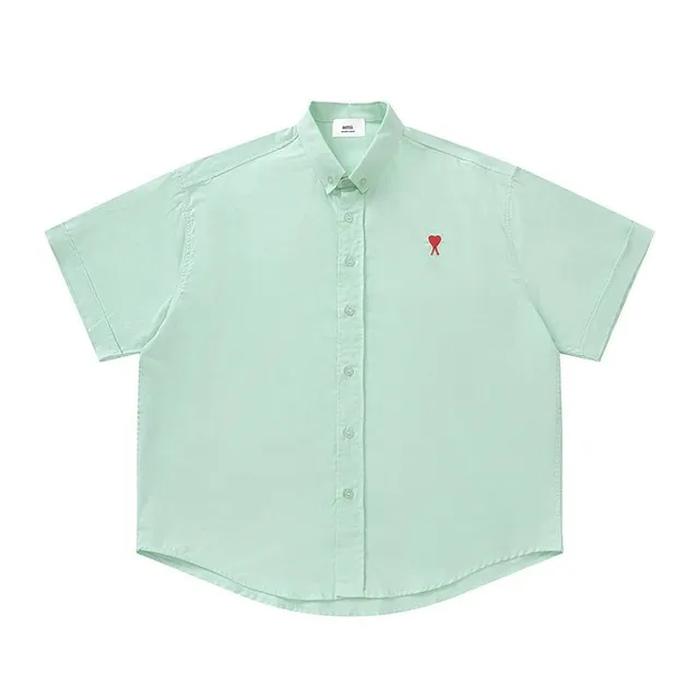 Amiri Short-Sleeve Button-Up Shirt Mint Green with Heart Logo