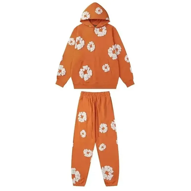Gallery Dept. Floral Hoodie and Joggers Set Orange with White Floral Appliqué