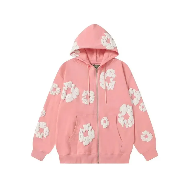 Balenciaga Zip-Up Hoodie Floral Appliqué