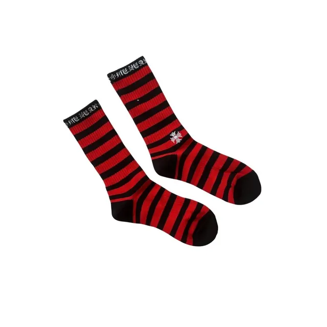 Chrome Hearts Striped Crew Socks Red and Black Stripe