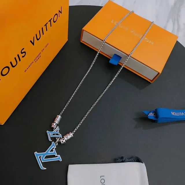 Louis Vuitton LV Chain Necklace Blue Enamel
