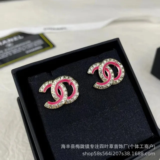 Chanel CC Logo Earrings Pink Enamel and Crystal
