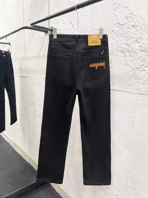 Balenciaga Logo Jeans Orange Embroidered Logo