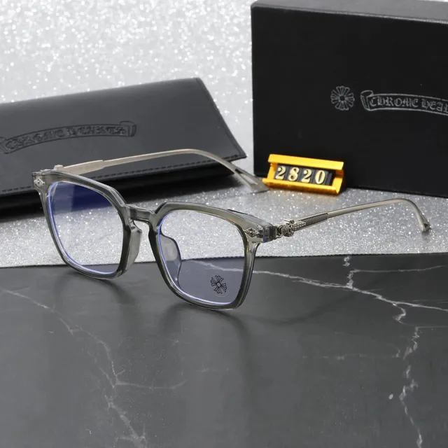 Chrome Hearts Square Frame Glasses Clear Grey with Blue Lens