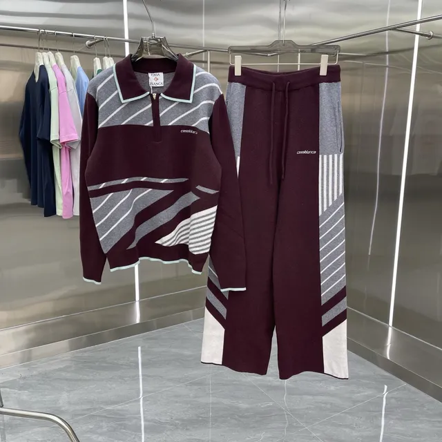 Casablanca Polo Sweater and Jogger Set Color-Block Stripe
