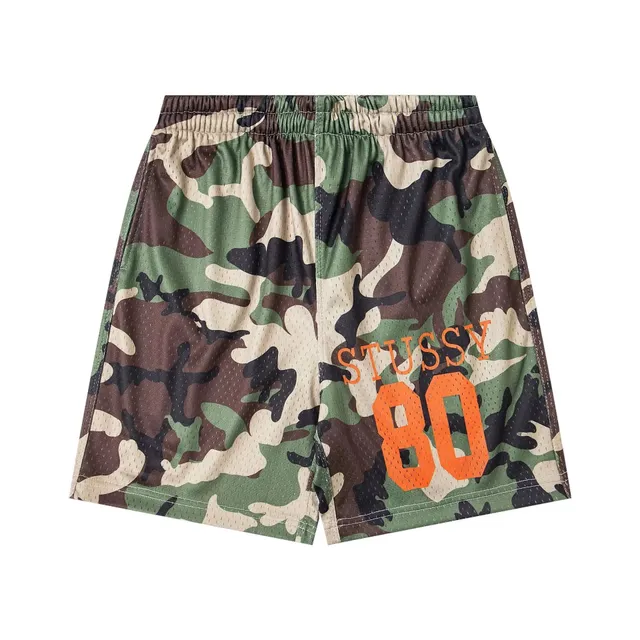 Stüssy Mesh Shorts Camouflage with Orange Logo