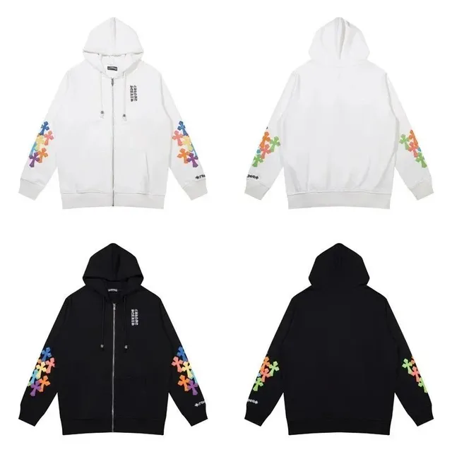 Chrome Hearts Zip-Up Hoodie Rainbow Cross Embroidery