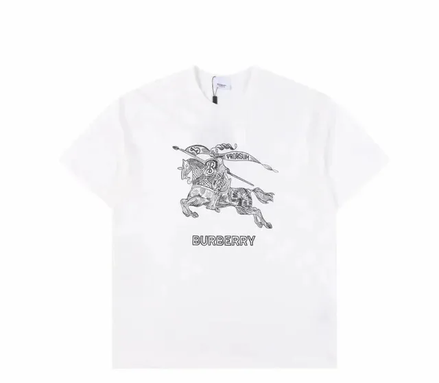 Burberry t-shirt white with black line-art Equestrian Knight logo and 'BURBERRY' text