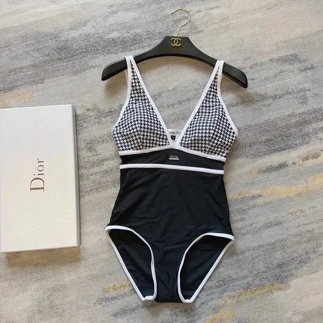 Dior One-Piece Swimsuit Houndstooth Panel