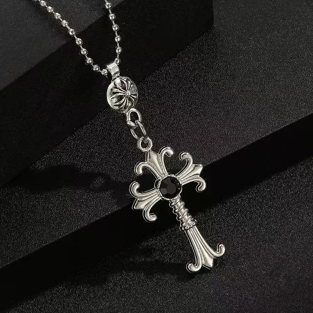 Chrome Hearts Cross Pendant Necklace Black Stone